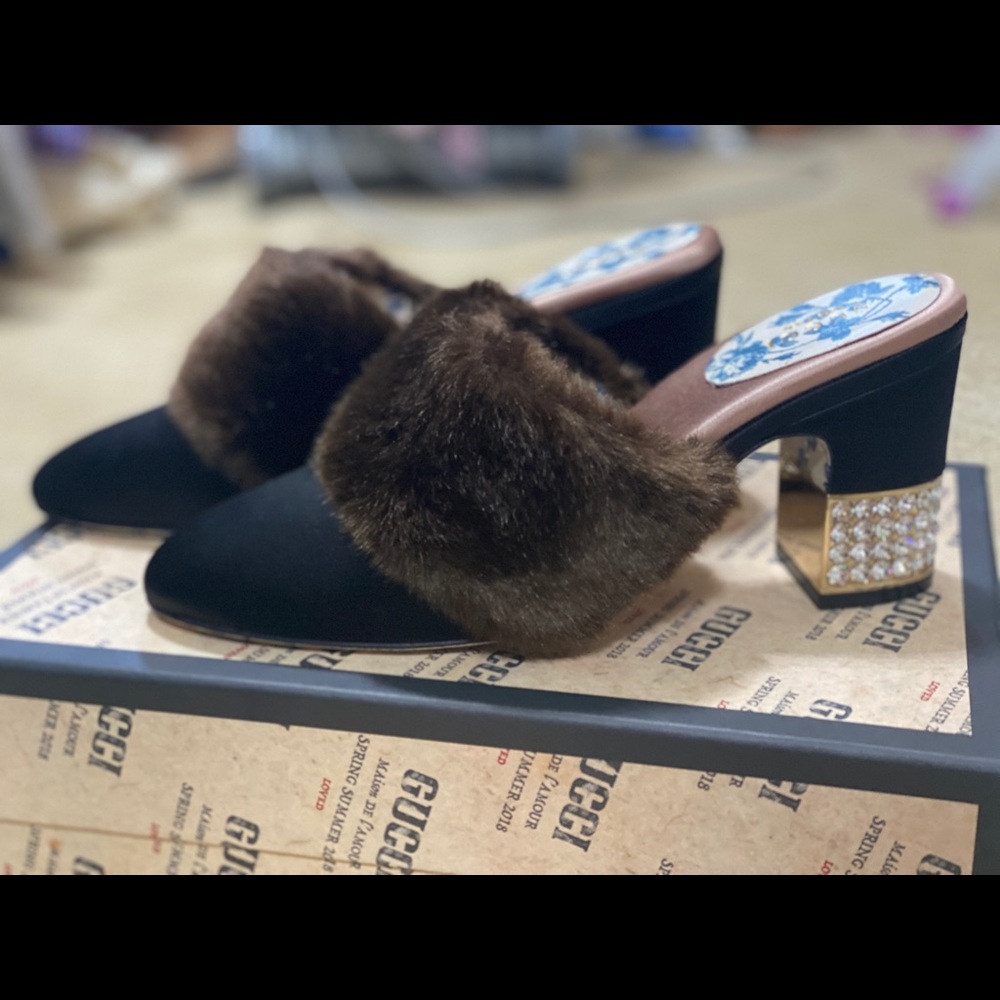 Gucci Candy Crystal Mink Fur Slides